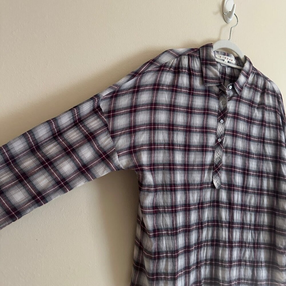 Xirena Plaid Collared Cotton Half Button Tunic To… - image 3